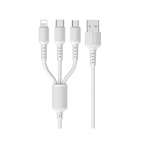 Cablu 3 in 1 (lightning, tip c si micro) BOROFONE BX16, 1m, alb