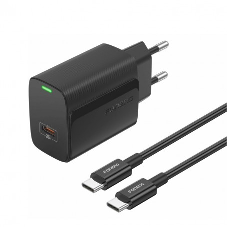 Incarcator retea 20W Foneng EU65, port USB-C, cablu USB-C inclus, Negru