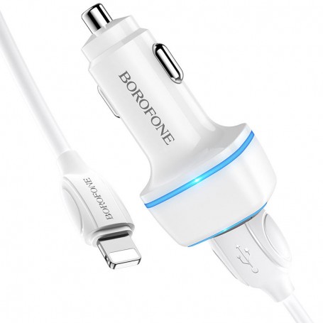 Incarcator auto cu cablu lightning, dual port usb, BOROFONE BZ14 12W